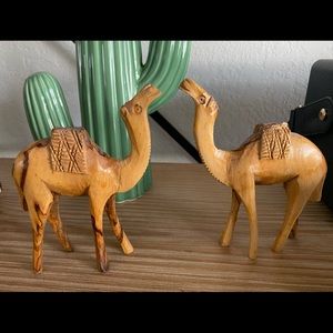 Pair of Handmade Wooden Camels from Abroad
